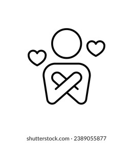 Your self care icon. Simple outline style. Love myself, hug, compassion, embrace my body, good and health life concept. Thin line symbol. Vector illustration isolated.