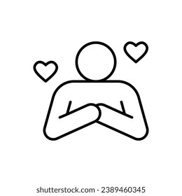 Your self care icon. Simple outline style. Love myself, hug, compassion, embrace my body, good and health life concept. Thin line symbol. Vector illustration isolated.