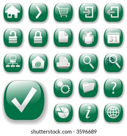 Your set of shiny button icons is ready. The green website navigation collection.