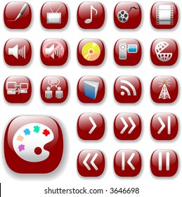 Your set of shiny button icons is ready. The ruby red Digital Art, Media & Communication Collection.