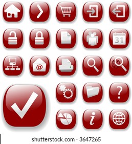 Your set of shiny button icons is ready. The ruby red Website Navigation Collection.