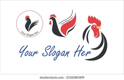 Your slogan her Creative chicken logo with flat style, chicken modern logo icon design vector graphic design template concept red rooster logo company red and yellow