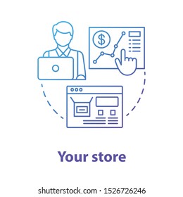 Your Store Blue Concept Icon. Entrepreneurship Idea Thin Line Illustration. Online Shop Management. Digital Marketing. Successful Business, Financial Sales Pitch. Vector Isolated Outline Drawing