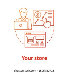 Your Store Red Concept Icon. Entrepreneurship Idea Thin Line Illustration. Online Shop Management. Digital Marketing. Successful Business, Sales Pitch. Vector Isolated Outline Drawing