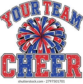 Your Team Cheer Typography Design With Patriotic Pom Pom And Distressed Varsity Letters