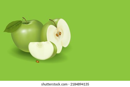 For your text, Green apple fruit and copy space on a simple color background. minimal idea concept, 3D Render.