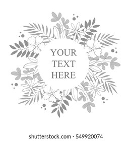 Your Text Here banner with black and white floral background. Vector illustration.