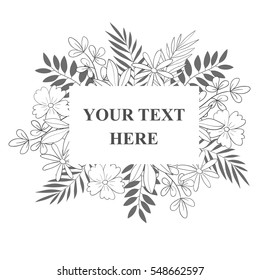 Your Text Here banner with white and black floral background. Vector illustration.