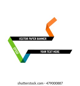 Your text here. Colored detailed paper banners. Long paper curved ribbons. Origami vector banner. Isolated vector objects on white background.