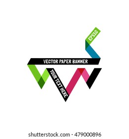 Your text here. Colored detailed paper banners. Long paper curved ribbons. Origami vector banner. Isolated vector objects on white background.