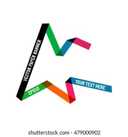 Your text here. Colored detailed paper banners. Long paper curved ribbons. Origami vector banner. Isolated vector objects on white background.