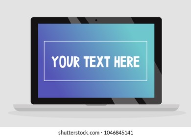 Your text here. Copy space. Laptop screen. Desktop. Flat editable vector illustration, clip art