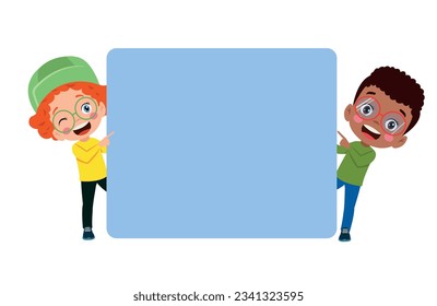 Your text here cute children holding note paper