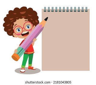 Your Text Here Cute Kids Holding Notepad And Pen