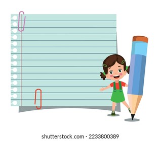 Your text here cute kids holding notepad and pen
