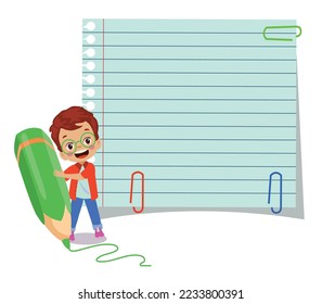 Your text here cute kids holding notepad and pen