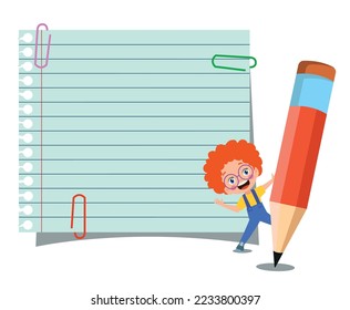 Your text here cute kids holding notepad and pen