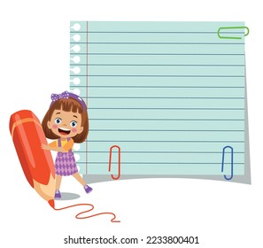 Your text here cute kids holding notepad and pen