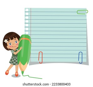 Your text here cute kids holding notepad and pen