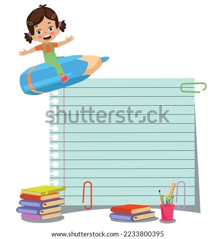 Your text here cute kids holding notepad and pen