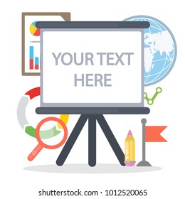 Your text here. Empty text place on white board with infographics.