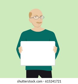 Your text here. Man holding a white sheet of paper