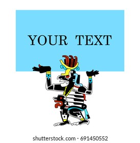 Your text here. Rectangular frame. Isolated vector on white background. Drawing in Mexican style. Ethnic patterns of Native Americans: the Aztec, Inca, Maya, Alaska Indians (Mexico, Ecuador, Peru).