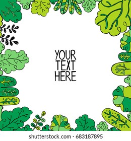 Your text here. Square frame - forest. Isolated vector objects on white background.