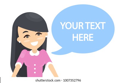 Your text here. Woman with speech bubble.