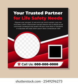 your trusted partner for life safety needs social media post banner set, internet security advertisement concept, browser safety abstract square ad, digital lock flyer leaflet concept. space for photo