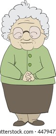 Your typical loving grandmother, always happy to see her grand children. She is wearing big glasses and old fashioned clothes with slippers