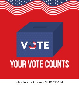 your vote counts with box and usa flag design, President election government and campaign theme Vector illustration