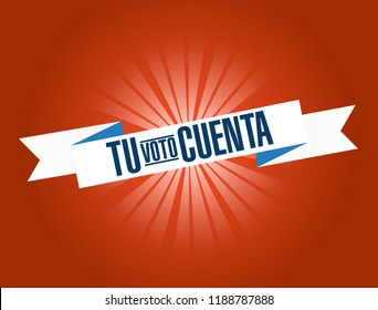 your vote counts in Spanish bright ribbon message  isolated over a red background
