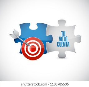 your vote counts in Spanish target puzzle pieces message isolated over a white background