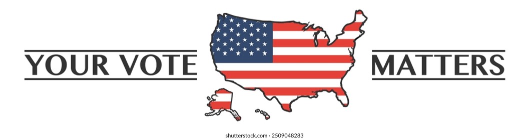 Your vote matters. USA flag colors and map. National campaign, vote for republicans or democrats, elections in USA. Democracy and patriotism. 