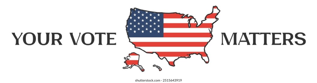 Your vote matters. USA flag colors and map. National campaign, vote for republicans or democrats, elections in USA. Democracy and patriotism. 