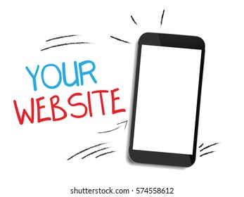 Your website with mobile phone banner template, doodle style. Vector illustration.
