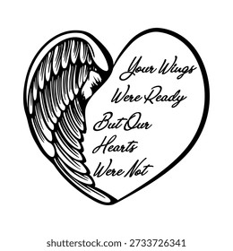 Tus alas estaban listas. en diseño de memoria amorosa. cita de Vector. Tipografía de letras dibujadas a mano. Diseño de frase de despedida. Ilustración vectorial aislada sobre fondo blanco.