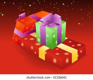 Your X-mas gifts are in these boxes, hurry to open them. Linear and radial gradients used.