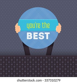 You're the Best Lettering, Flat Long Shadow Style Signboard Hold Hands Vector Design