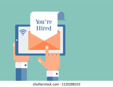 You're hired. The concept. A person e-mail receives a message.
