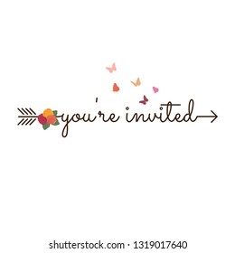 you're invited, arrow with roses and butterflies 