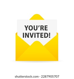 You're invited! Badge icon. Written Inside An Envelope Letter. Vector illustration