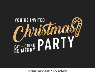 You're Invited Christmas Party Eat Drink Be Merry Vector Text Background
