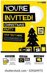 You're Invited! Christmas Party (Flat Style Vector Illustration Holidays Quote Poster Card Design) Event Invitation with Venue and Time Details