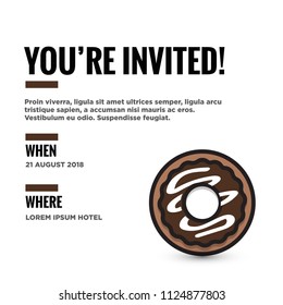 You're Invited Invitation Card with Sweet Donut Vector Illustration