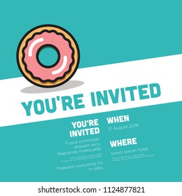 You're Invited Invitation Card with Sweet Donut Vector Illustration