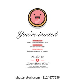 You're Invited Invitation Card with Sweet Donut Vector Illustration