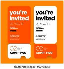 You're Invited Invitation in Flat Ticket Style Design With Venue Date and Time Details
