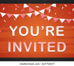 You're Invited on red background with triangle flags for